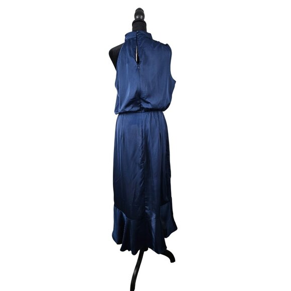 Kirundo Womens Sleeveless Navy Blue Ruffle Wrap Midi Dress Size Large Party - Picture 6 of 12